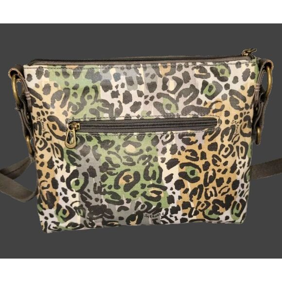 Sakroots Basic Crossbody Bag Coated Canvas Green Animal Print - Picture 2 of 6